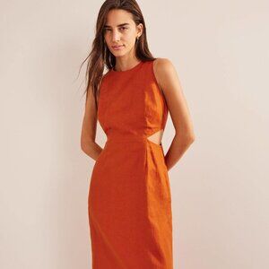 NWOT Boden Cut-Out Linen Midi Dress Rust Size 12